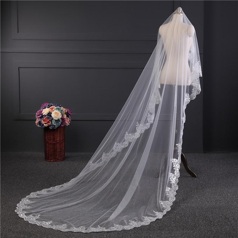 Vintage One - Tier Tulle Lace Long Wedding Veil - KissProm