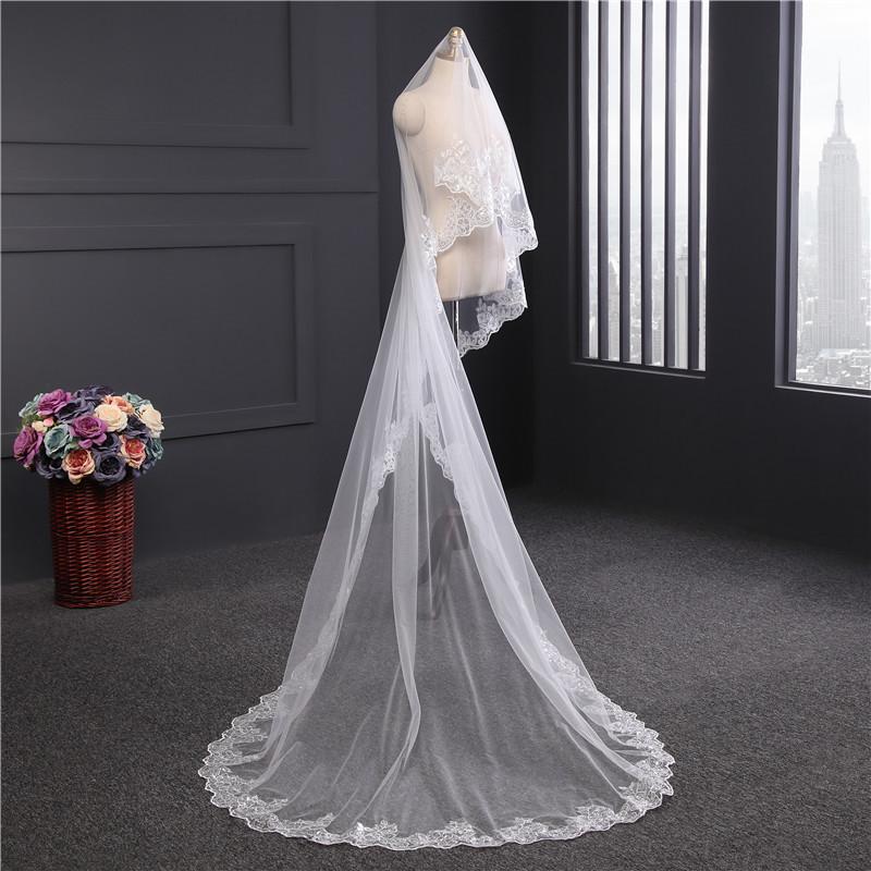 Vintage One - Tier Tulle Lace Long Wedding Veil - KissProm