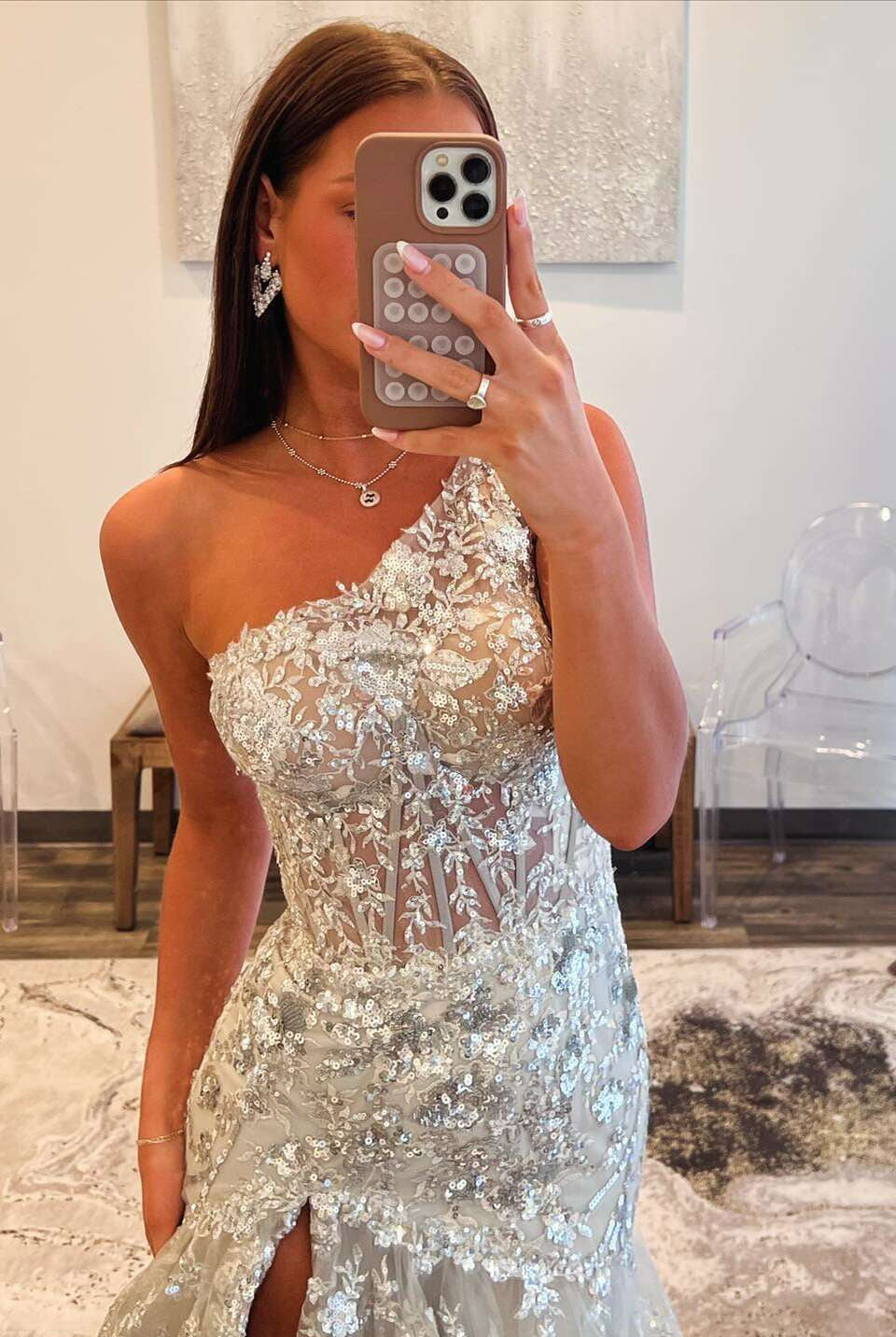 Andrea |Sheath One Shoulder Tiered Lace Long Prom Dress