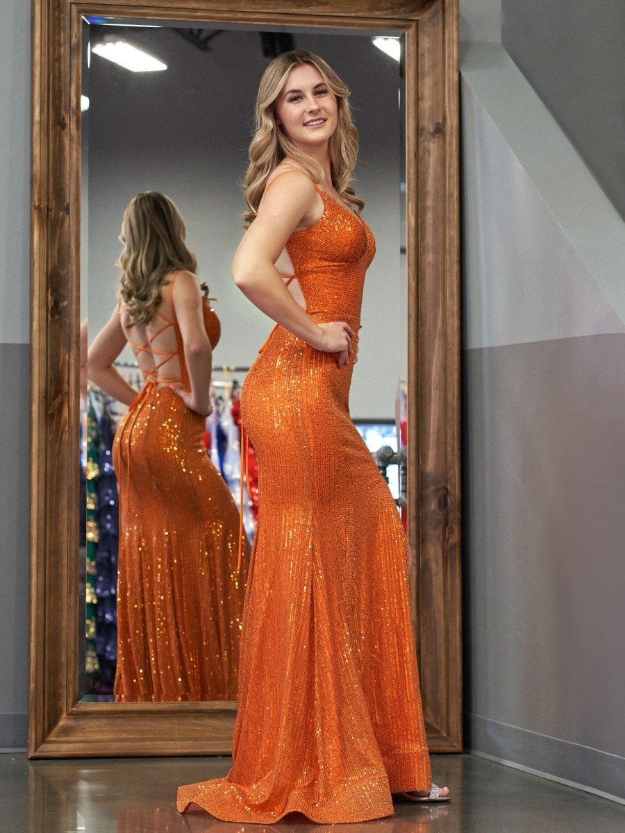 Emaree | Sparkly Mermaid V Neck Sequins Long Prom Dresses with Slit - KissProm