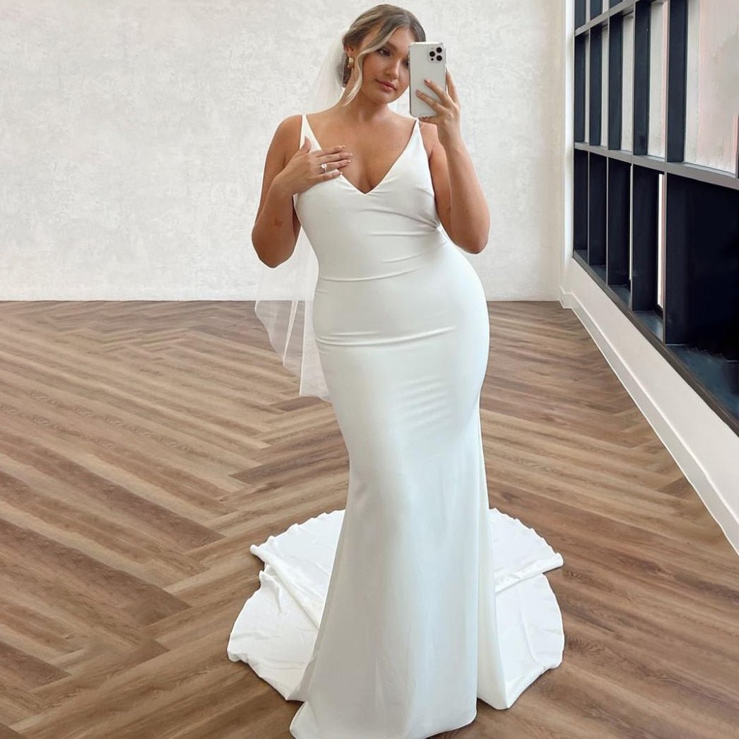 Mermaid Chiffon Detachable Drape Back V-Neck Satin Wedding Dresses, Diamond White / 18 Mermaid Chiffon Detachable Drape Back V-Neck Satin Wedding Dresses, Diamond White / 18
