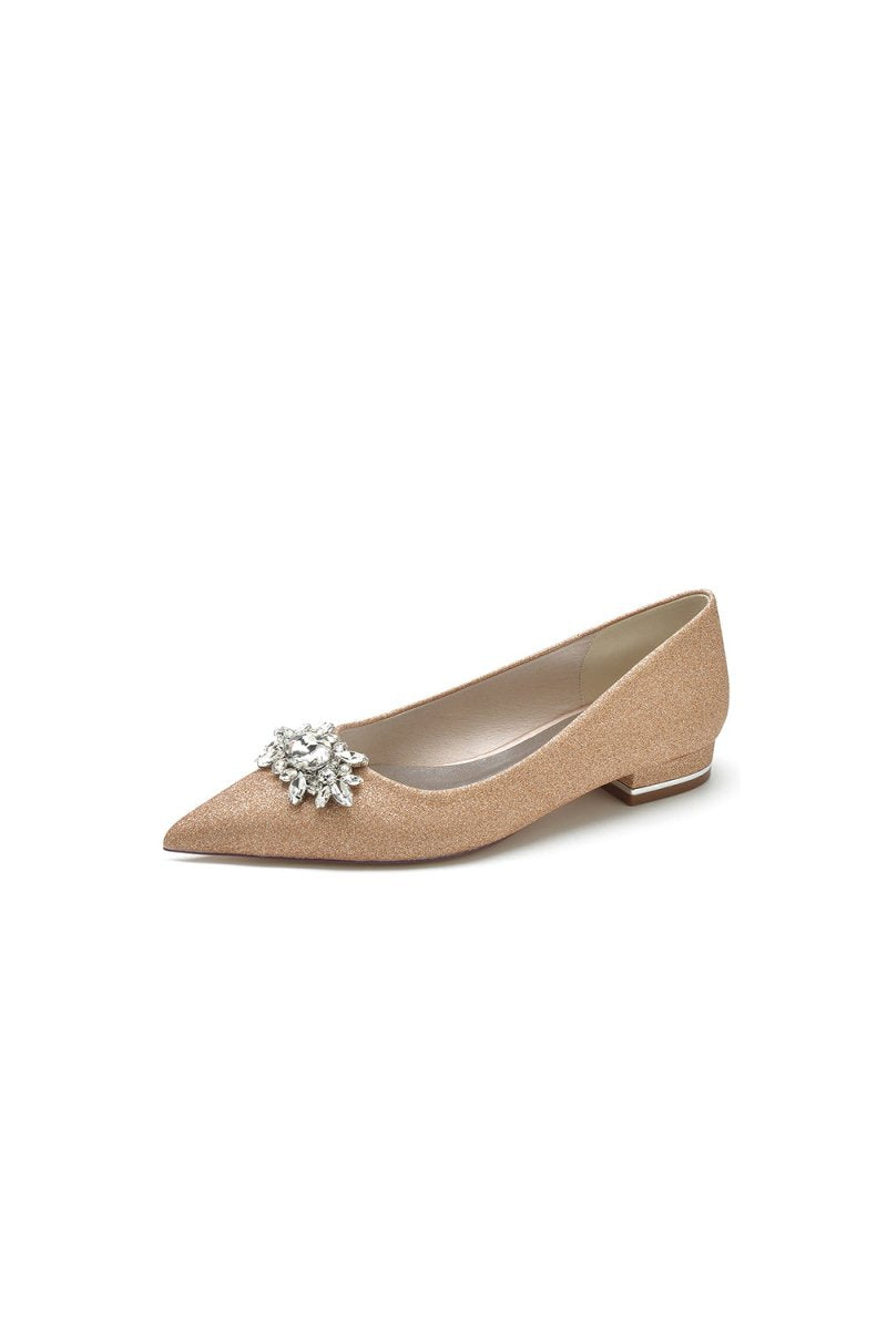 Pointed Toe Rhinestone Slip - on Low Heels - KissProm