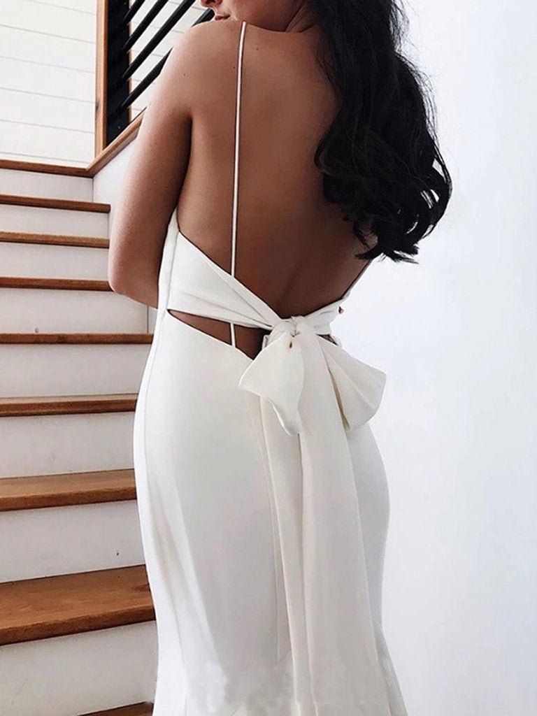 Mermaid Spaghetti Straps Backless V Neck Mermaid Wedding Dresses