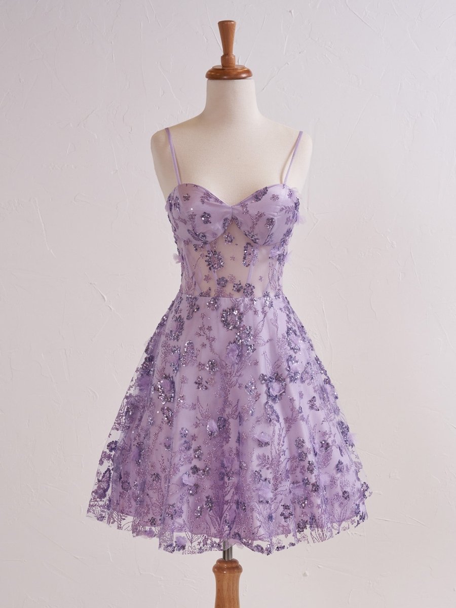 Elowyn Floral Sweetheart Short Cocktail Dress in Lavender | KissProm Elowyn Floral Sweetheart Short Cocktail Dress in Lavender | KissProm