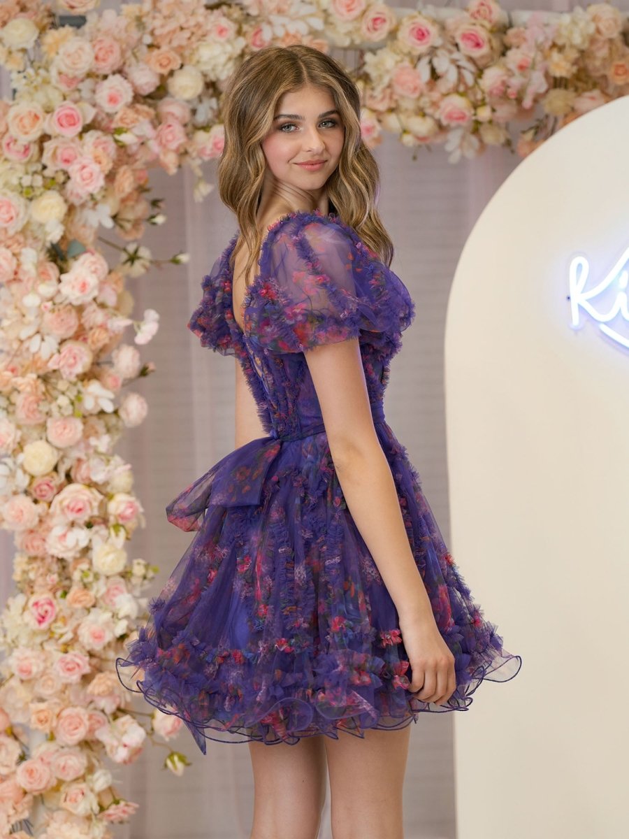 Ivana | Purple A Line Off the Shoulder Printed Homecoming Dress