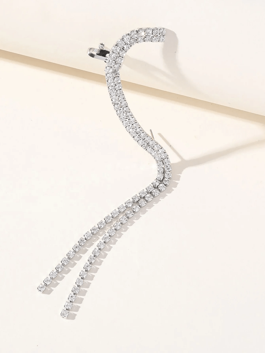 Rhinestones Silver Tassel Long Chain Earrings - KissProm