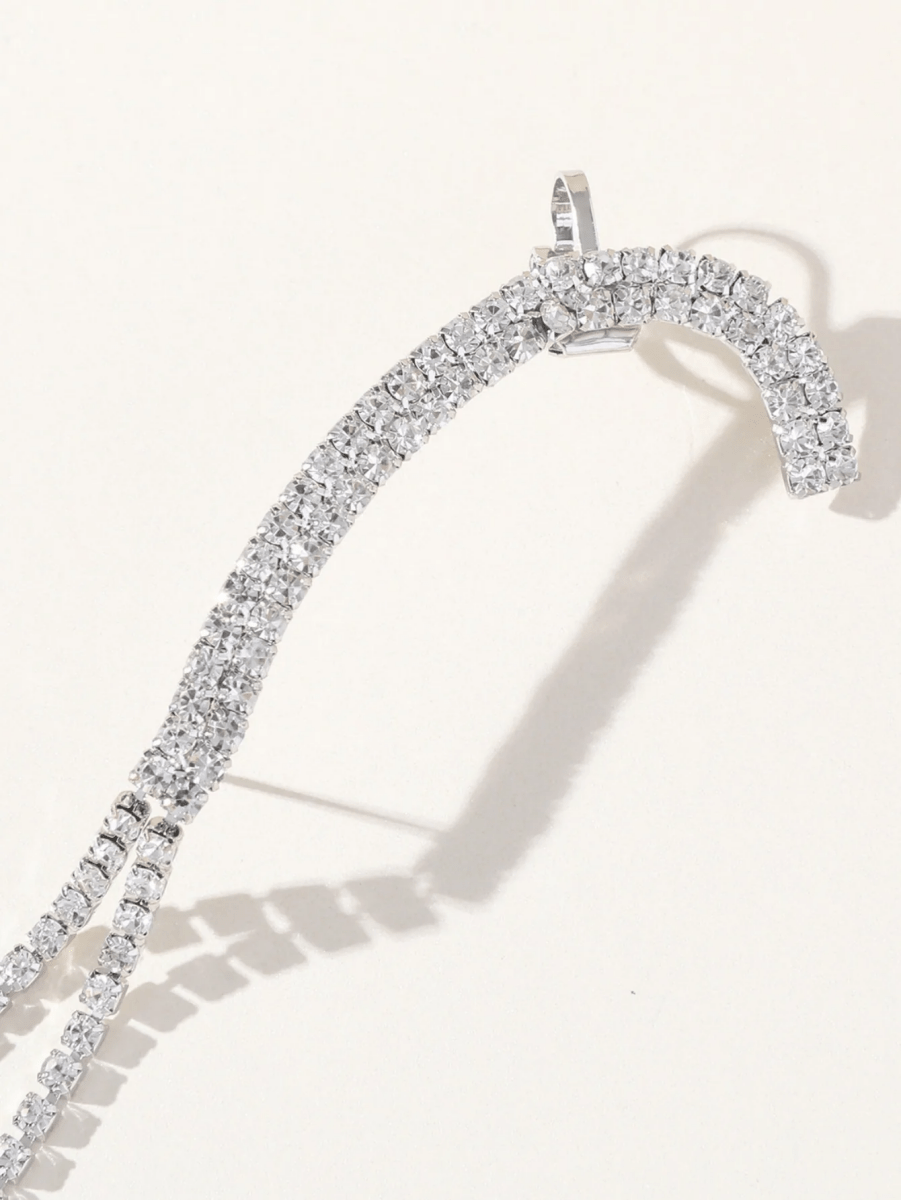 Rhinestones Silver Tassel Long Chain Earrings - KissProm