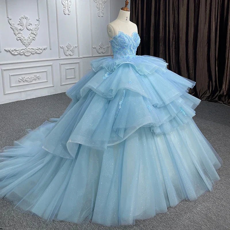 Romantic Princess Sleeveless Quinceanera Dresses Ruffle Strapless Sequins Ball Gown