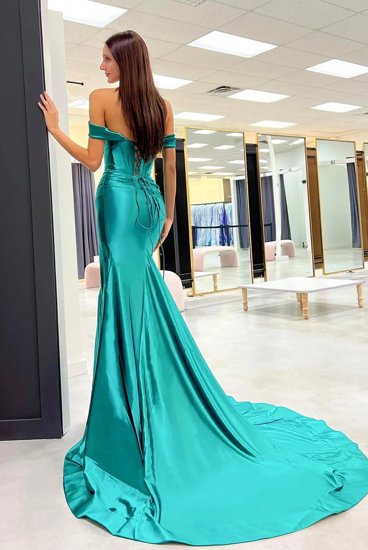 Off the Shoulder Royal Blue Prom Dress with Train