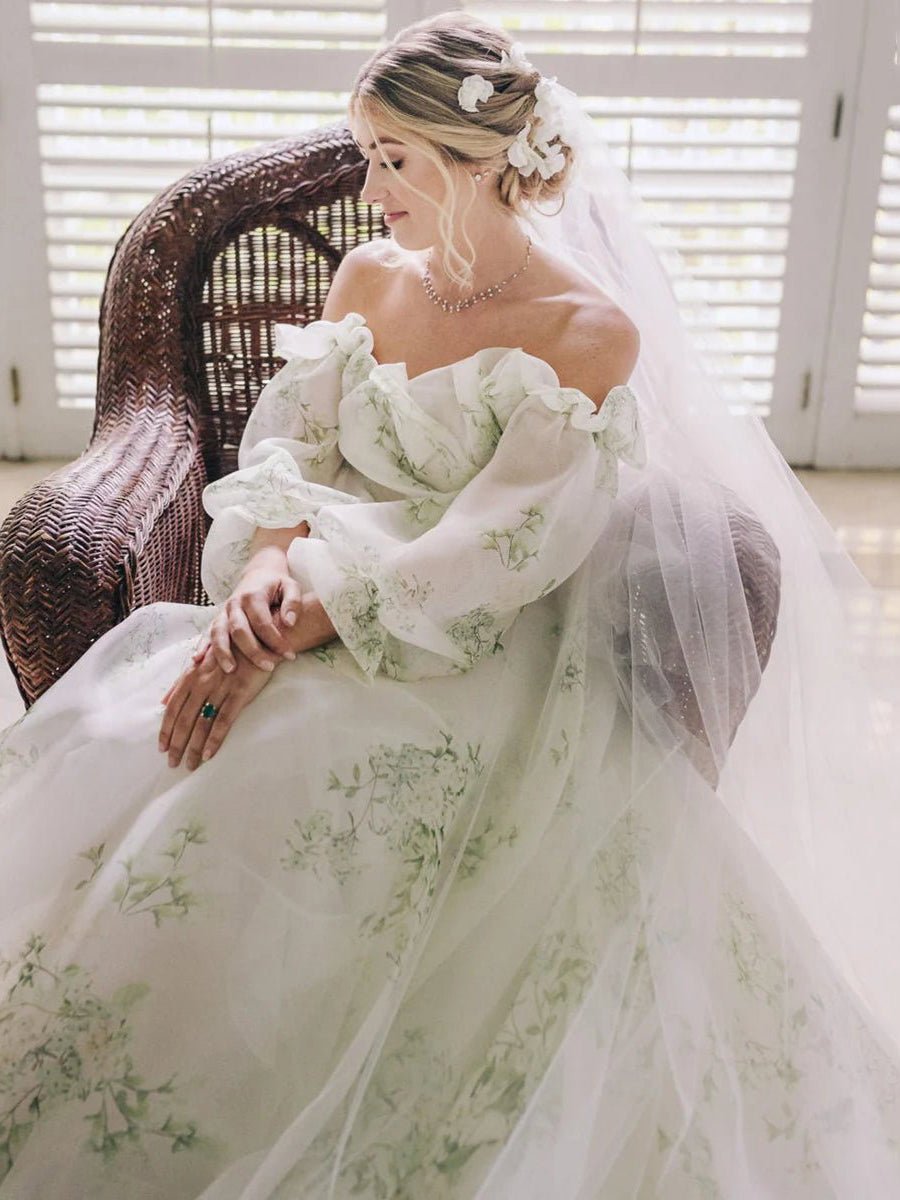 Danica | A - Line Floral Appliqued Majesty Bridal Wedding Dress with Ruffles - KissProm