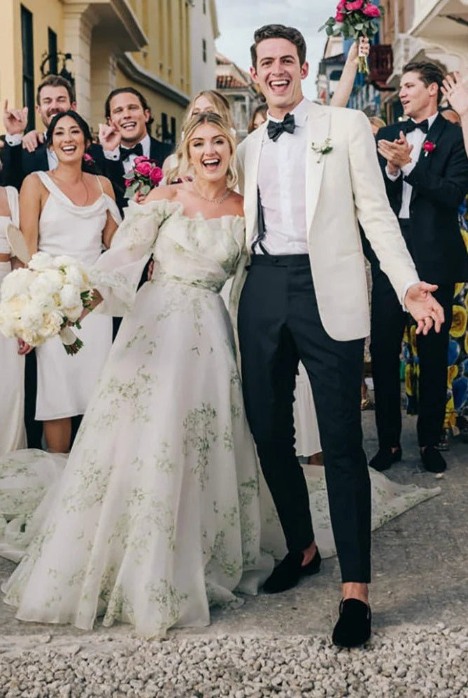 Danica | A - Line Floral Appliqued Majesty Bridal Wedding Dress with Ruffles - KissProm