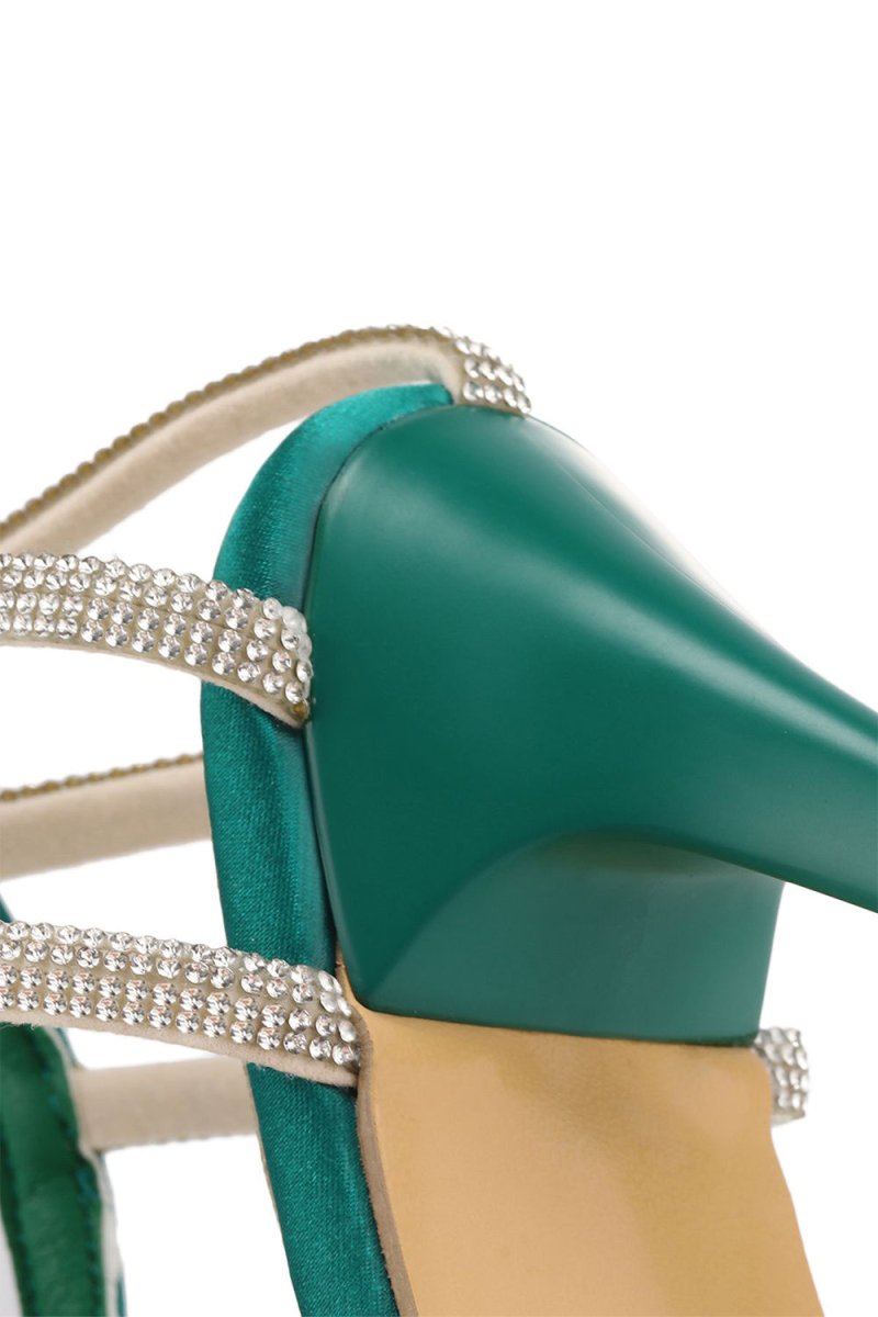 Green Buckle Fish Mouth High Heel Shoes - KissProm