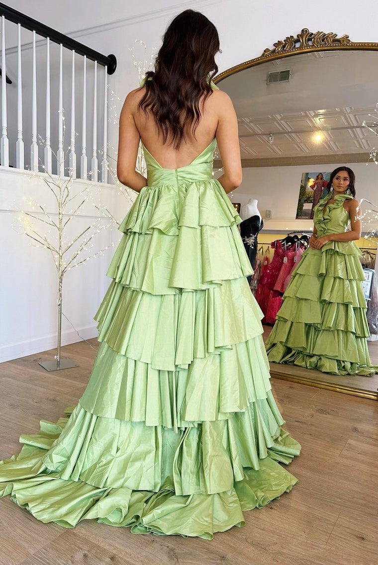 Flora | Halter Red Ruffle Tiered A-Line Prom Dress