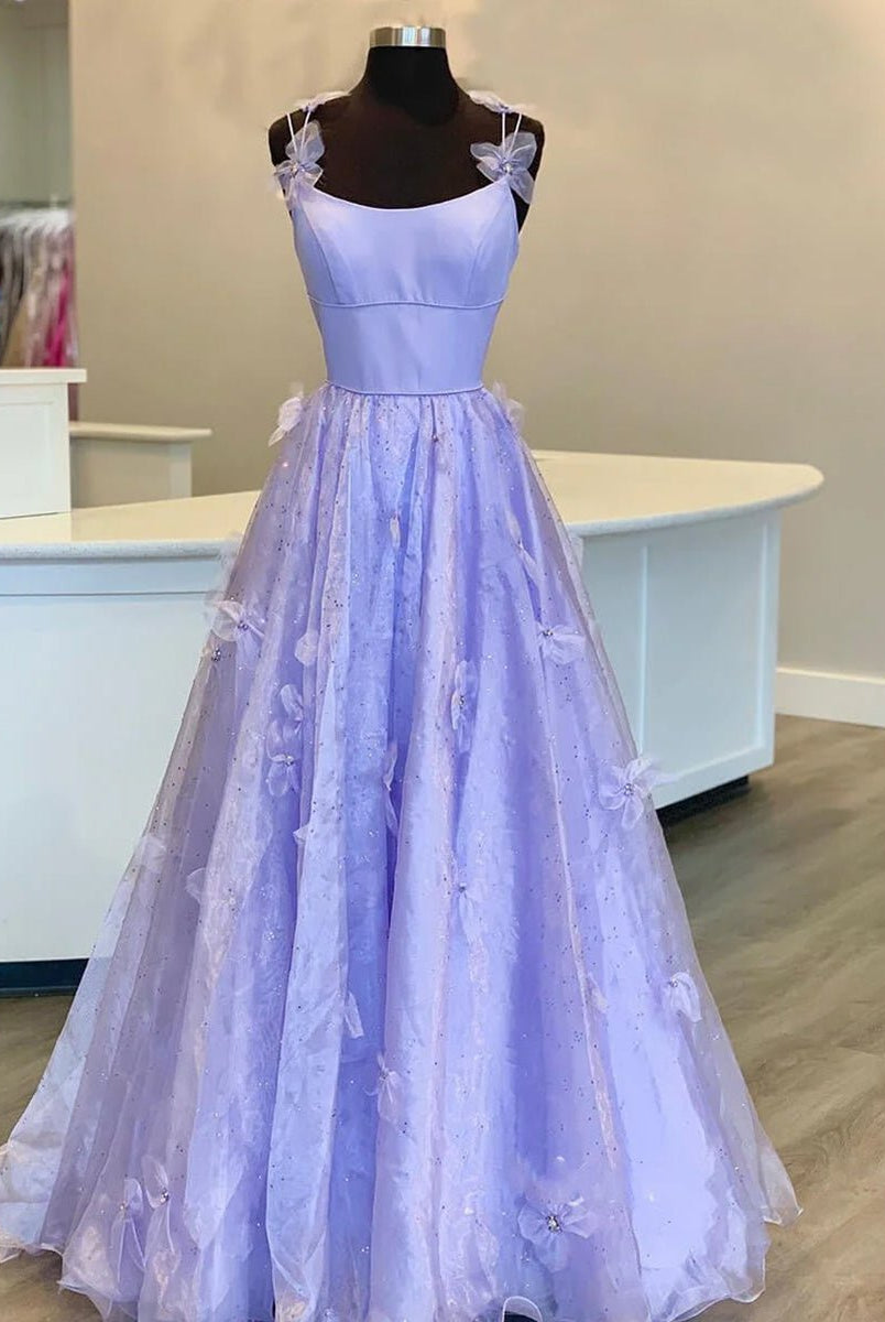 Sarahi |A Line Spaghetti Straps Organza Prom Dress - KissProm