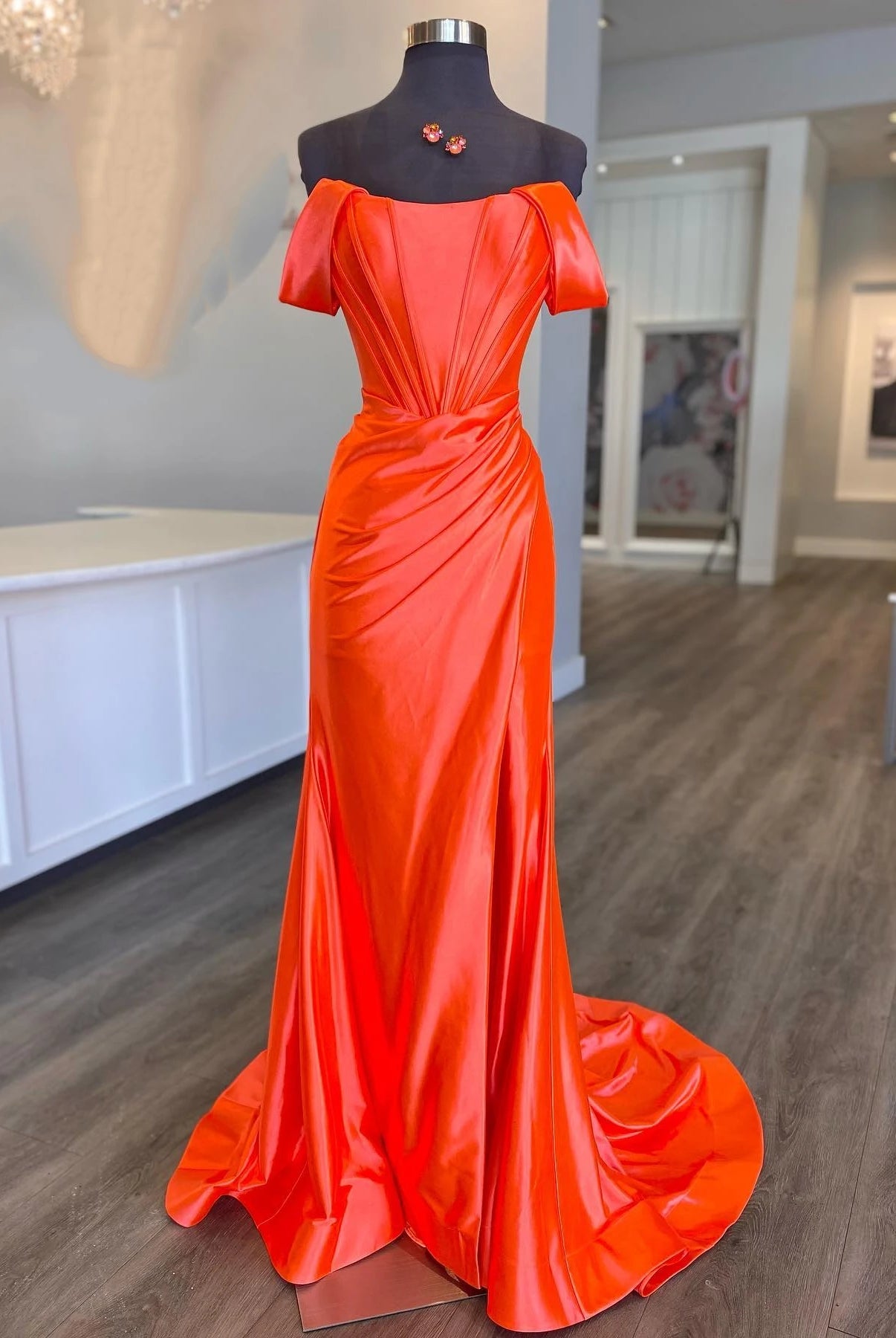 Off the Shoulder Royal Blue Prom Dress with Train