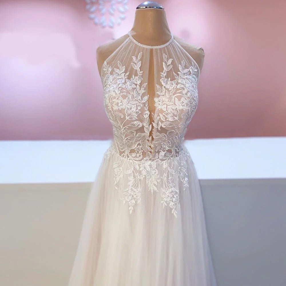 A - line Lace Tulle Wedding Dress Boho Style Online - KissProm