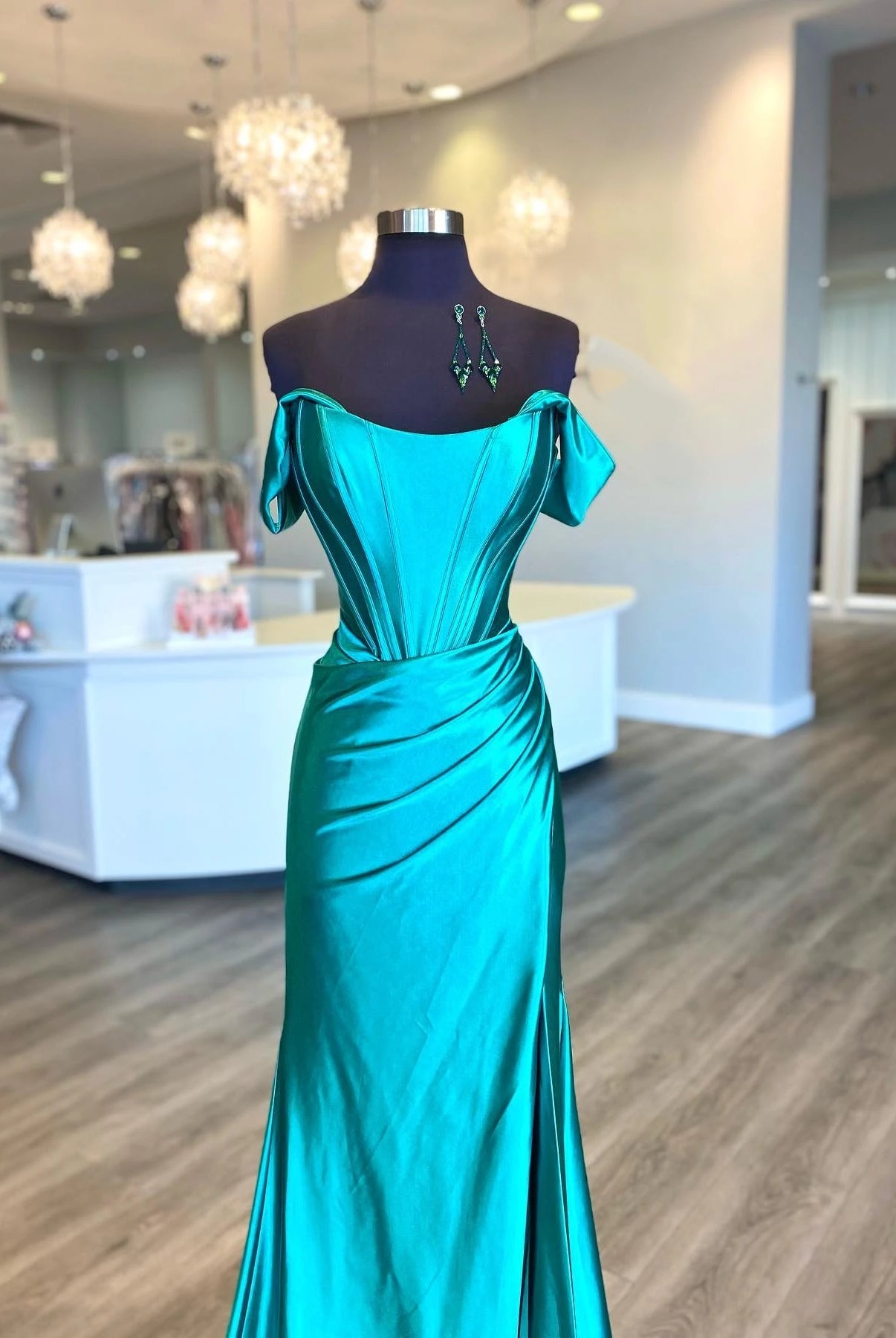 Off the Shoulder Royal Blue Prom Dress with Train