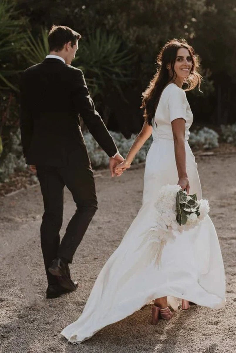 Sheath Engaged Noivas Wedding Dresses With Slit - KissProm