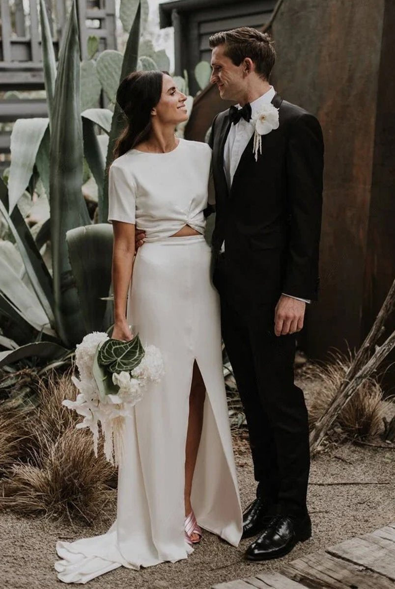 Sheath Engaged Noivas Wedding Dresses With Slit - KissProm