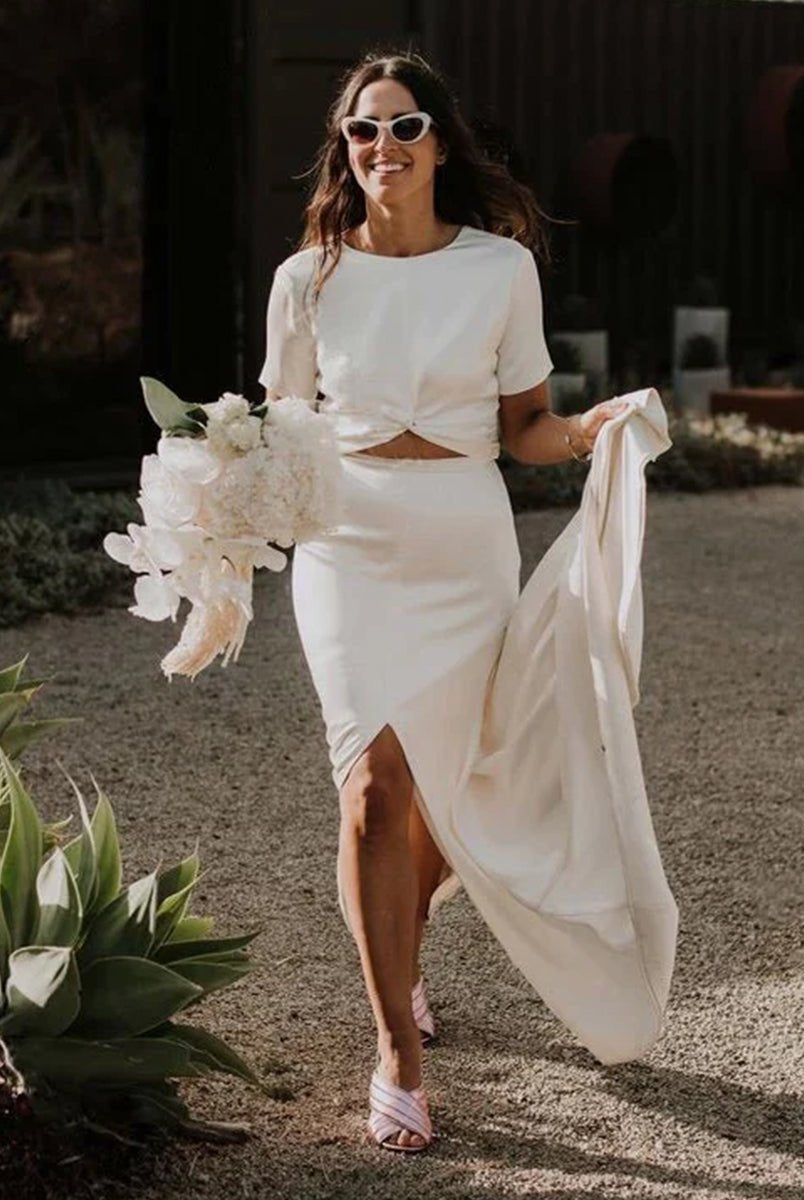 Sheath Engaged Noivas Wedding Dresses With Slit - KissProm