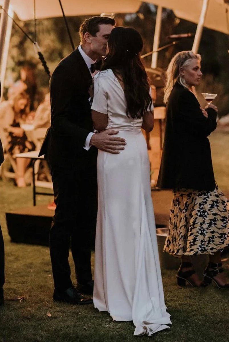 Sheath Engaged Noivas Wedding Dresses With Slit - KissProm