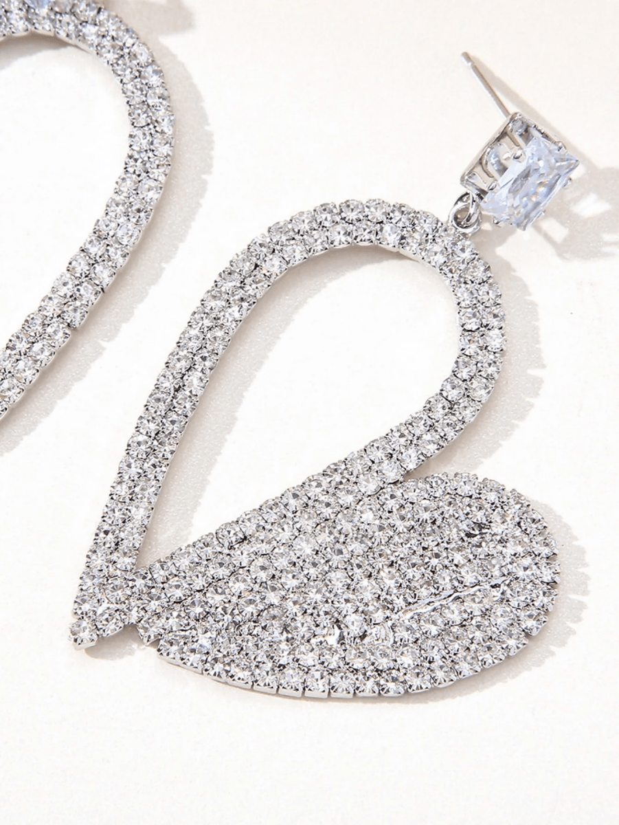 Silver Irregular Rhinestones Heart Hoop Earrings - KissProm
