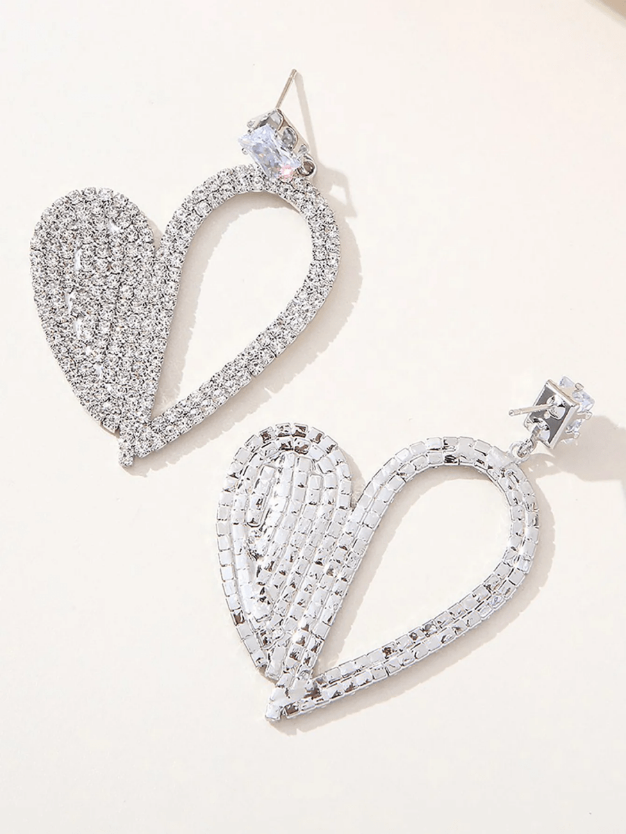 Silver Irregular Rhinestones Heart Hoop Earrings - KissProm