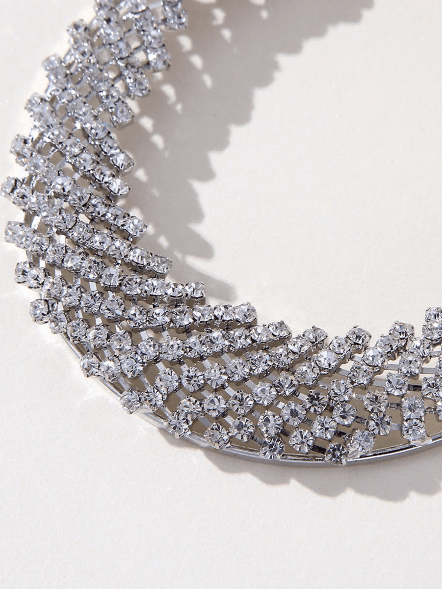 Silver Rhinestones Cutout Hoop Earrings - KissProm