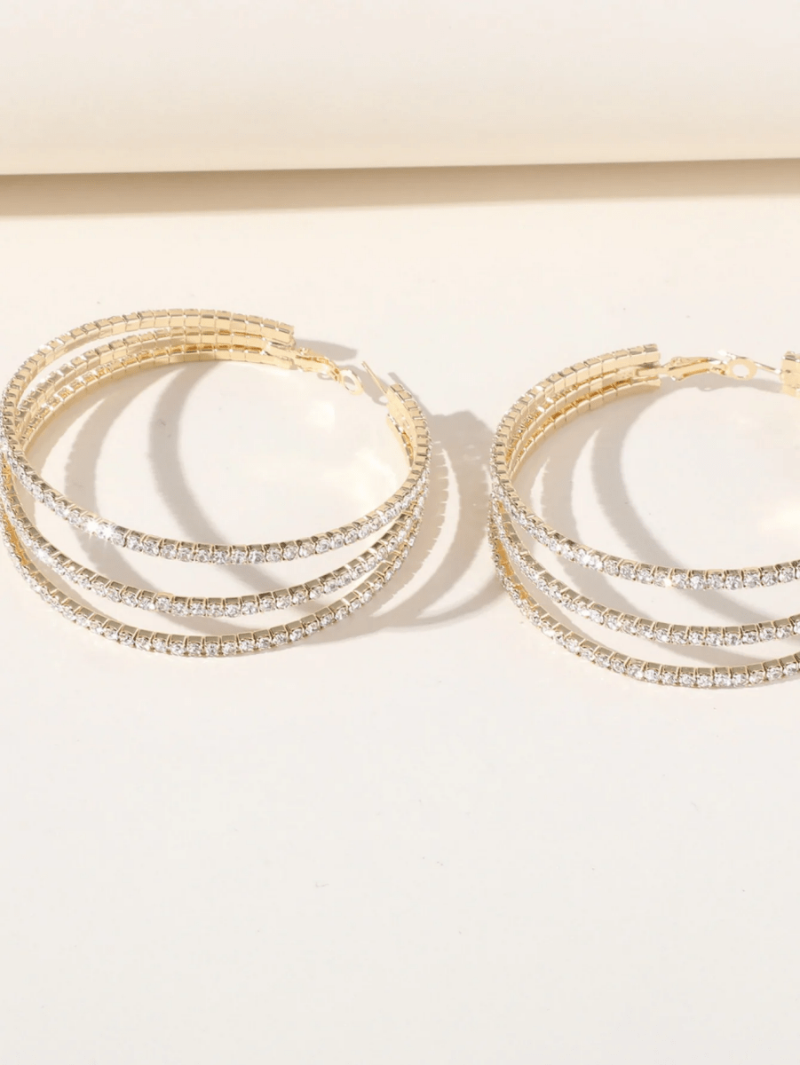 Silver Rhinestones Simple Triple Layer Hoop Earrings - KissProm