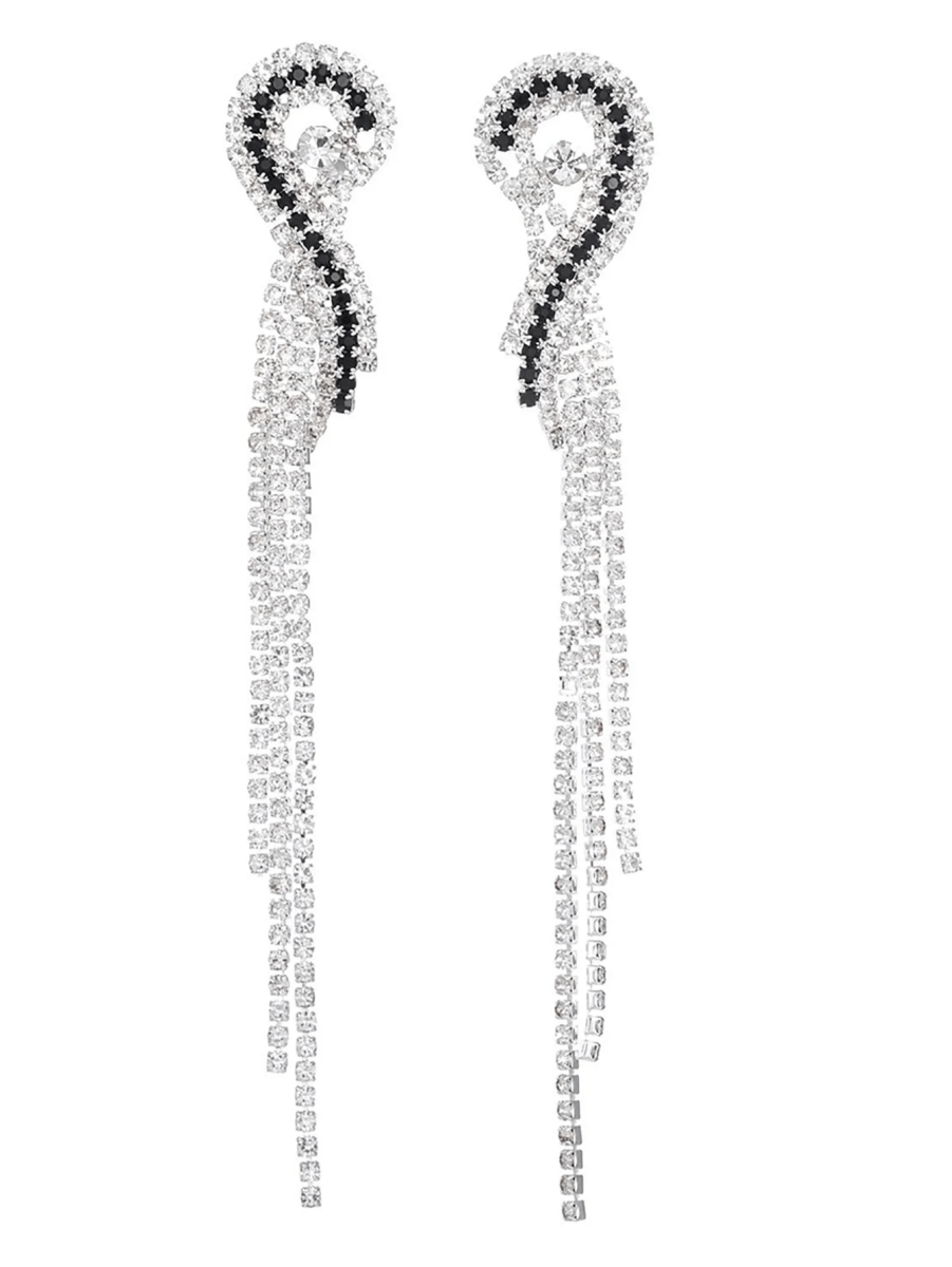 Silver Rhinestones Tassel Long Chain Earrings - KissProm