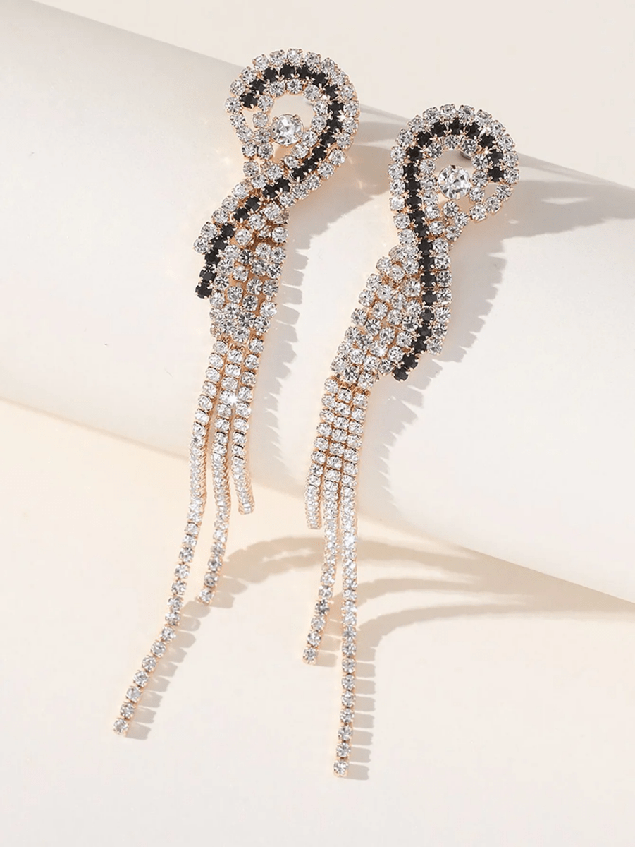Silver Rhinestones Tassel Long Chain Earrings - KissProm