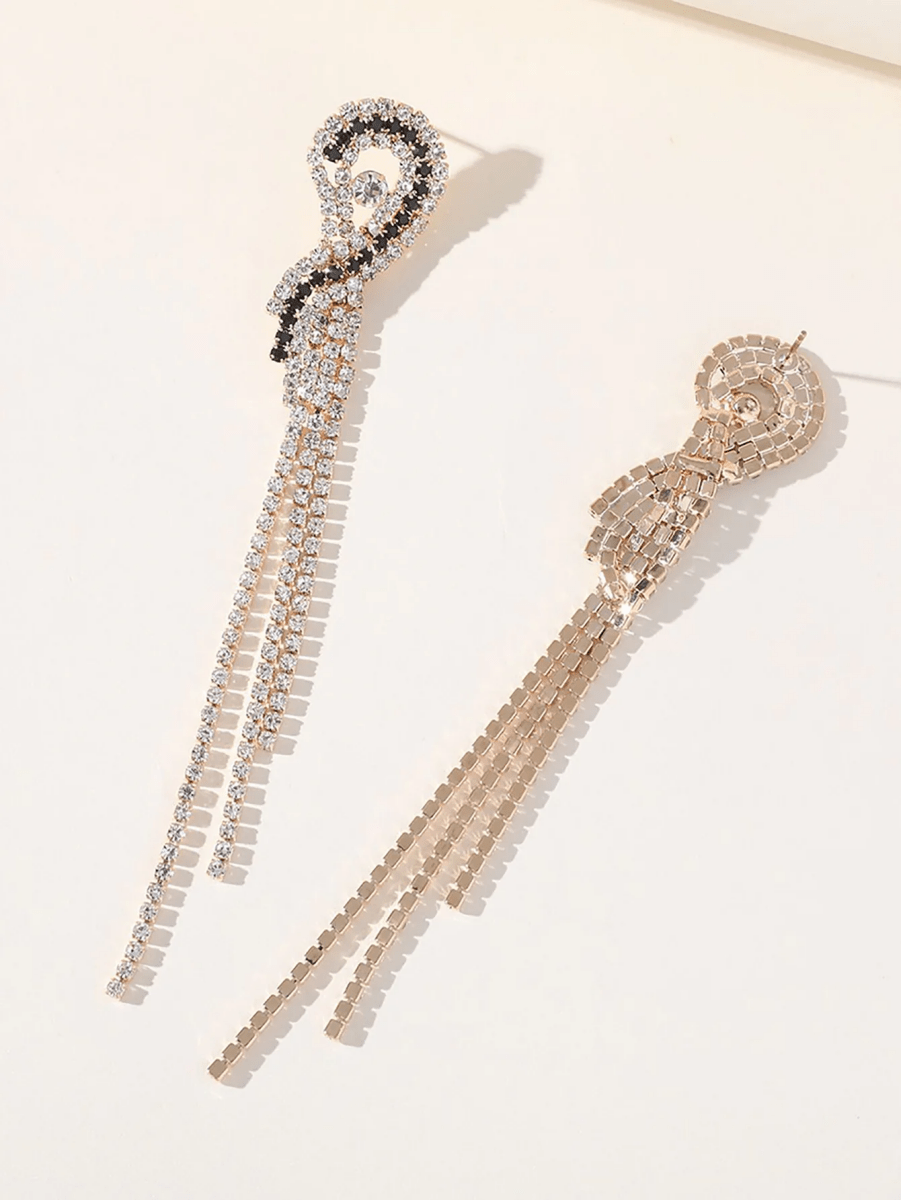Silver Rhinestones Tassel Long Chain Earrings - KissProm