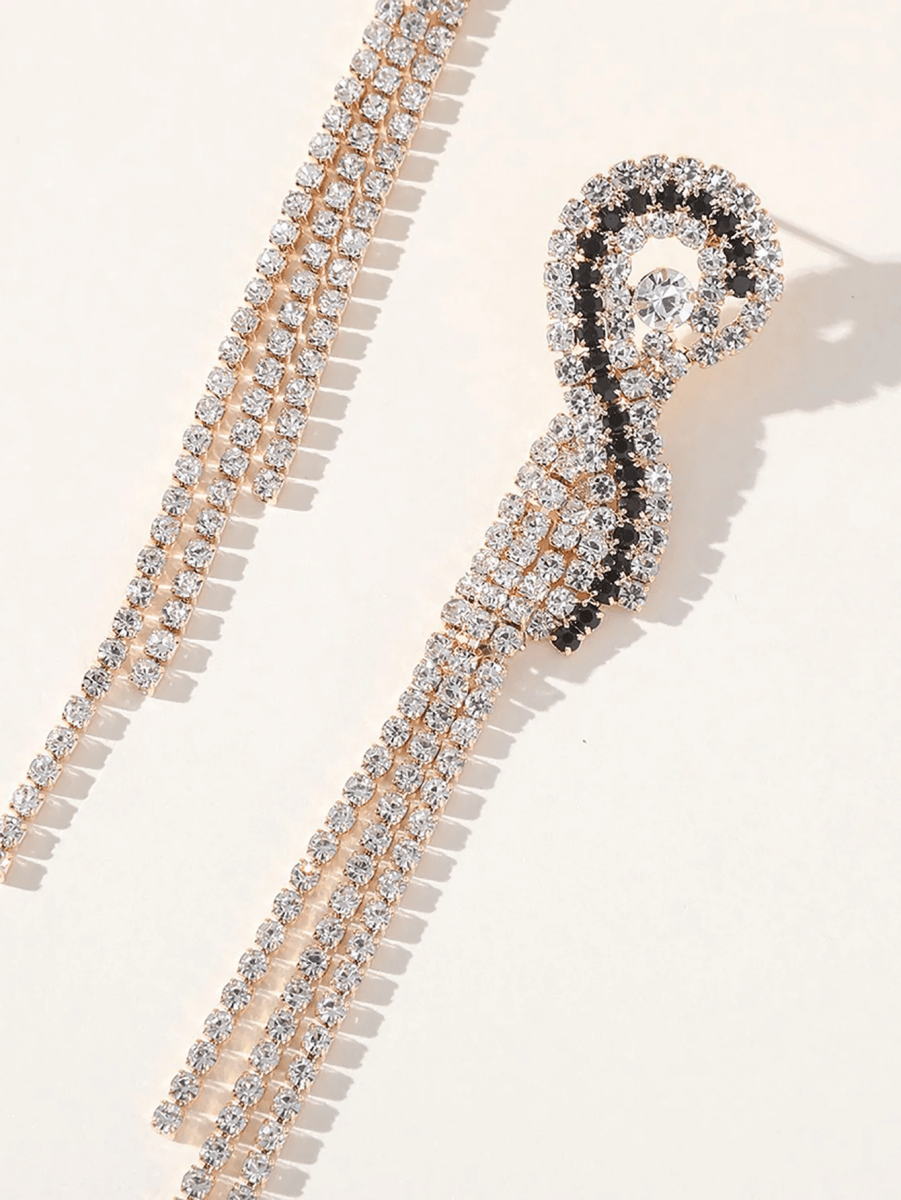 Silver Rhinestones Tassel Long Chain Earrings - KissProm