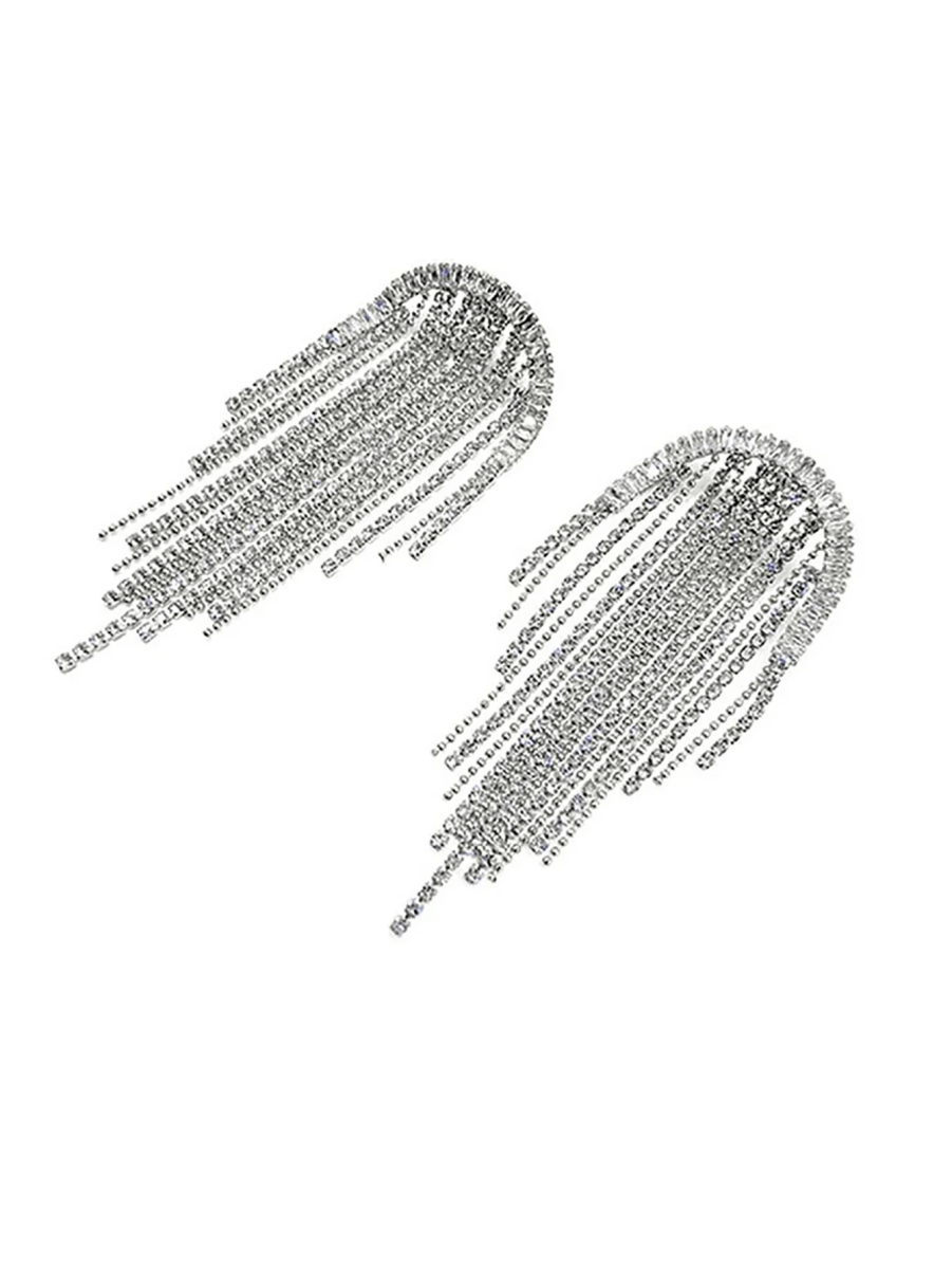 Silver Statement Tassel Long Earrings - KissProm