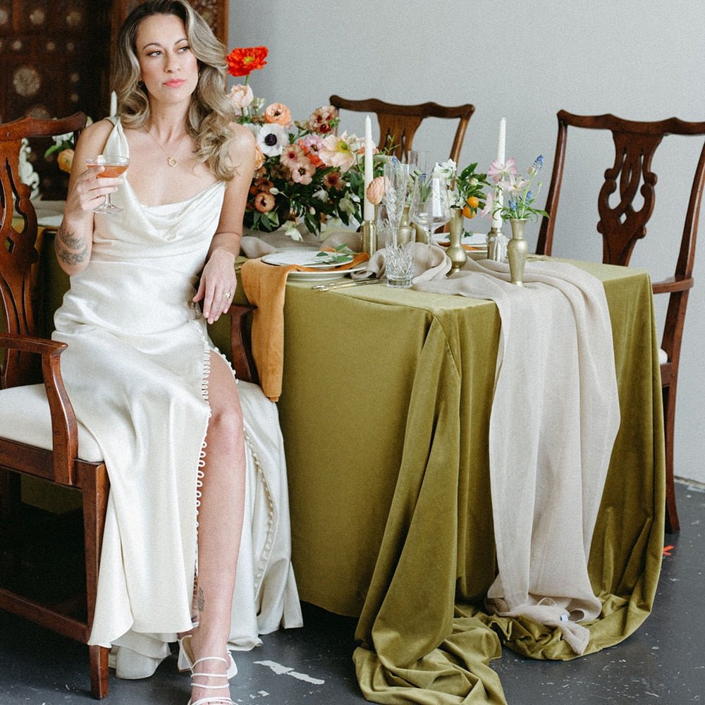 Cowl Neck Ivory Sheath Satin Wedding Dresses with Button Slit