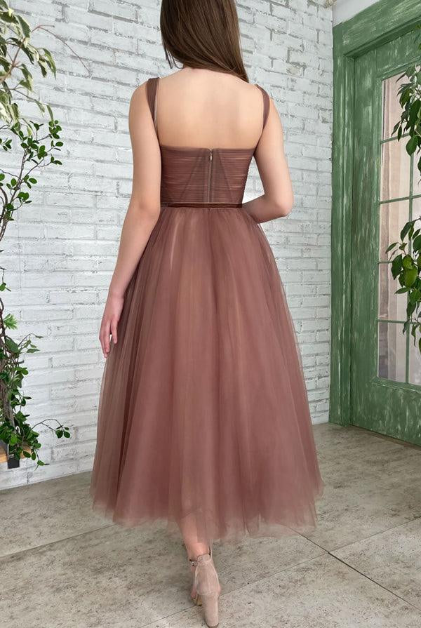Lyra | Simple A-line Tea Length Tulle Short Prom Dress Homecoming Dress