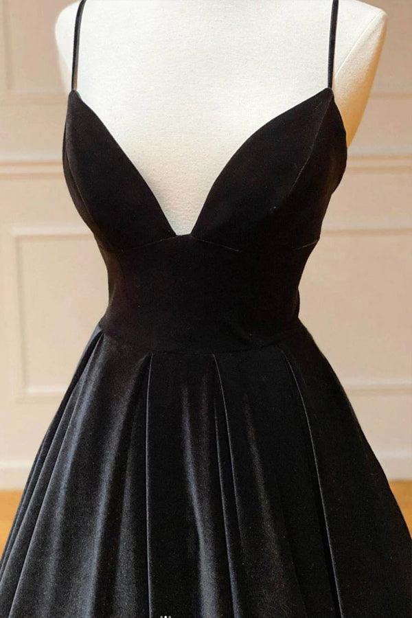 Oaklee | Simple Black Velvet Long Prom Dress, Black Evening Dress