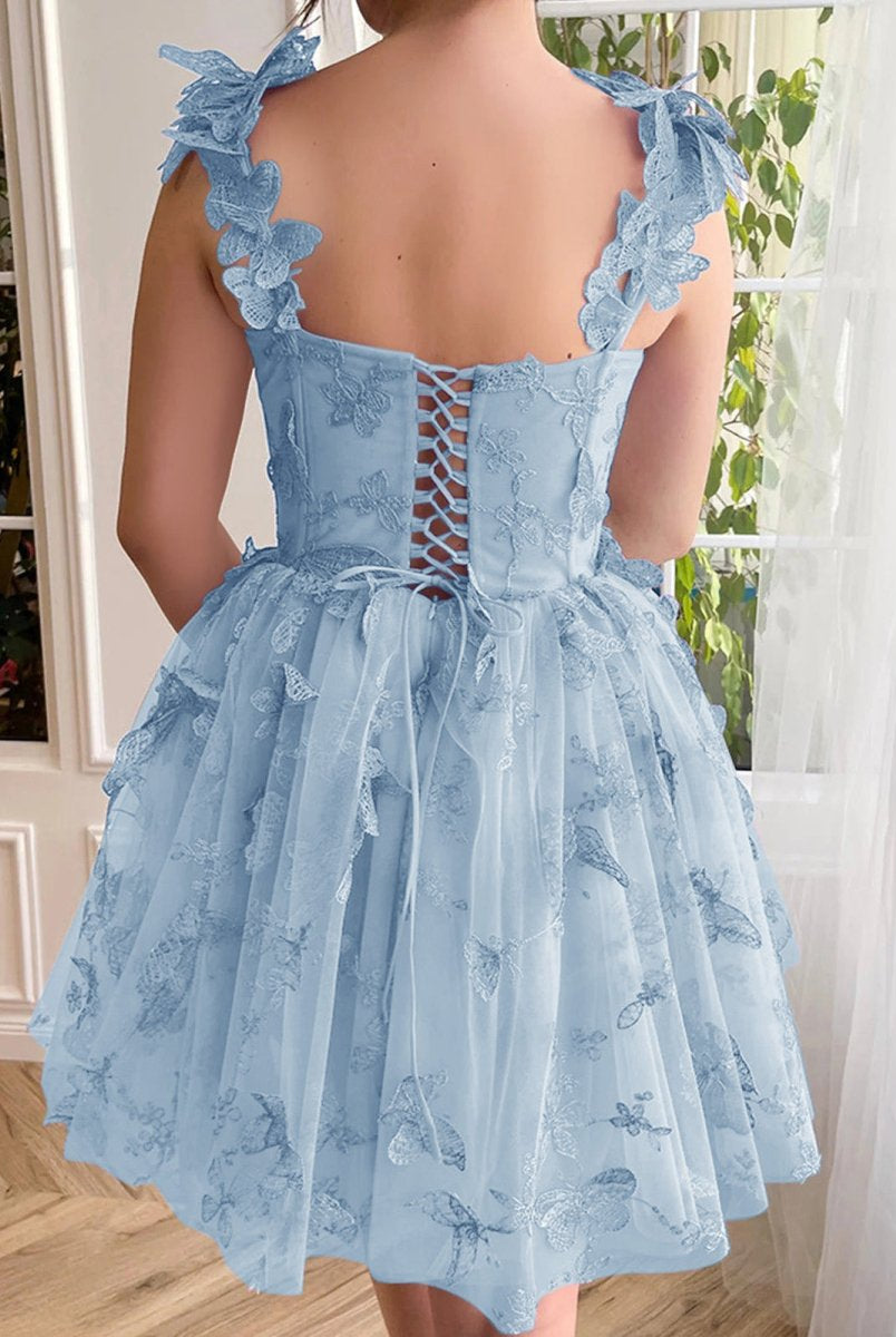 Natalie | Aline Short Tulle Prom Dress with 3D Butterflies