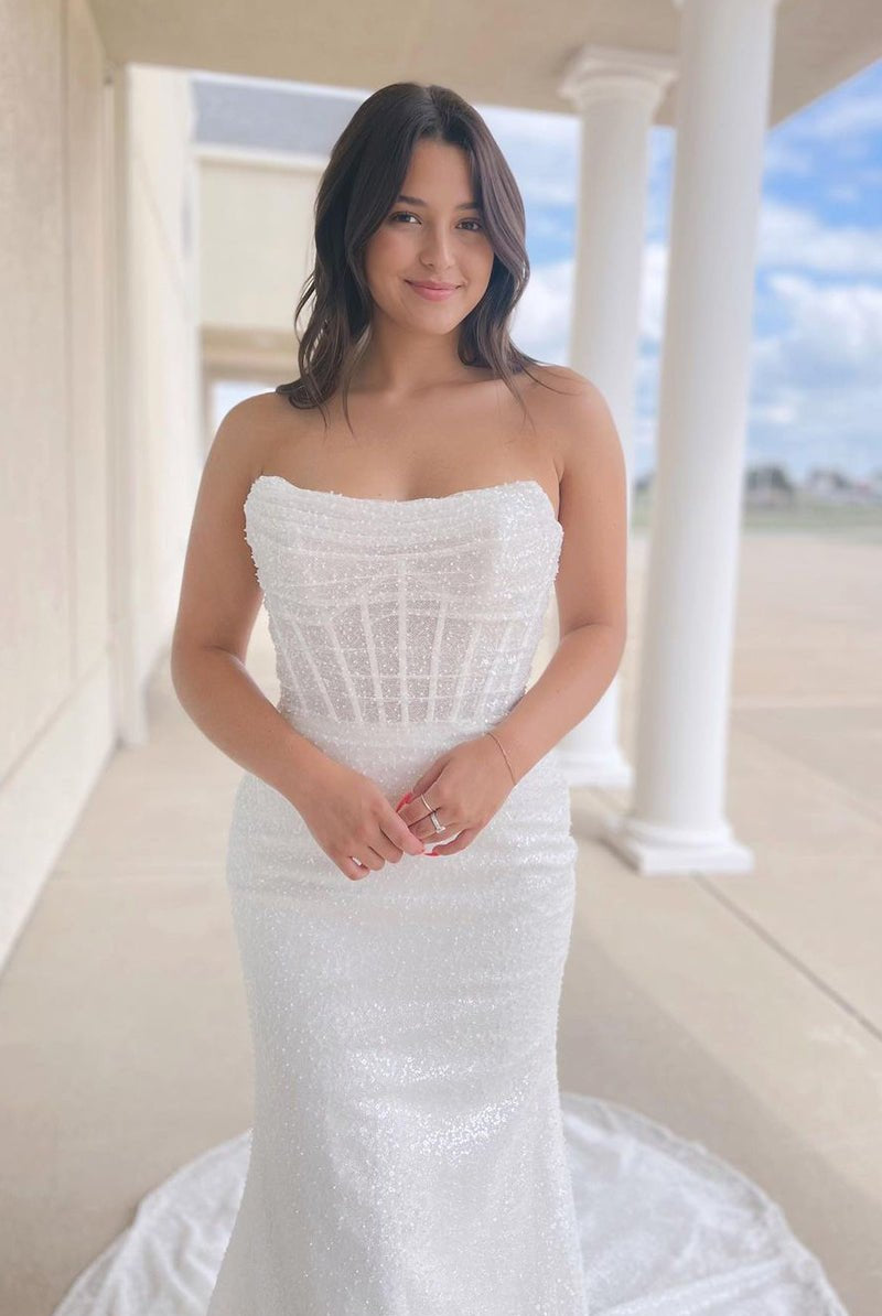 Cressida | Sparkly White Sequins Mermaid Strapless Wedding Dresses