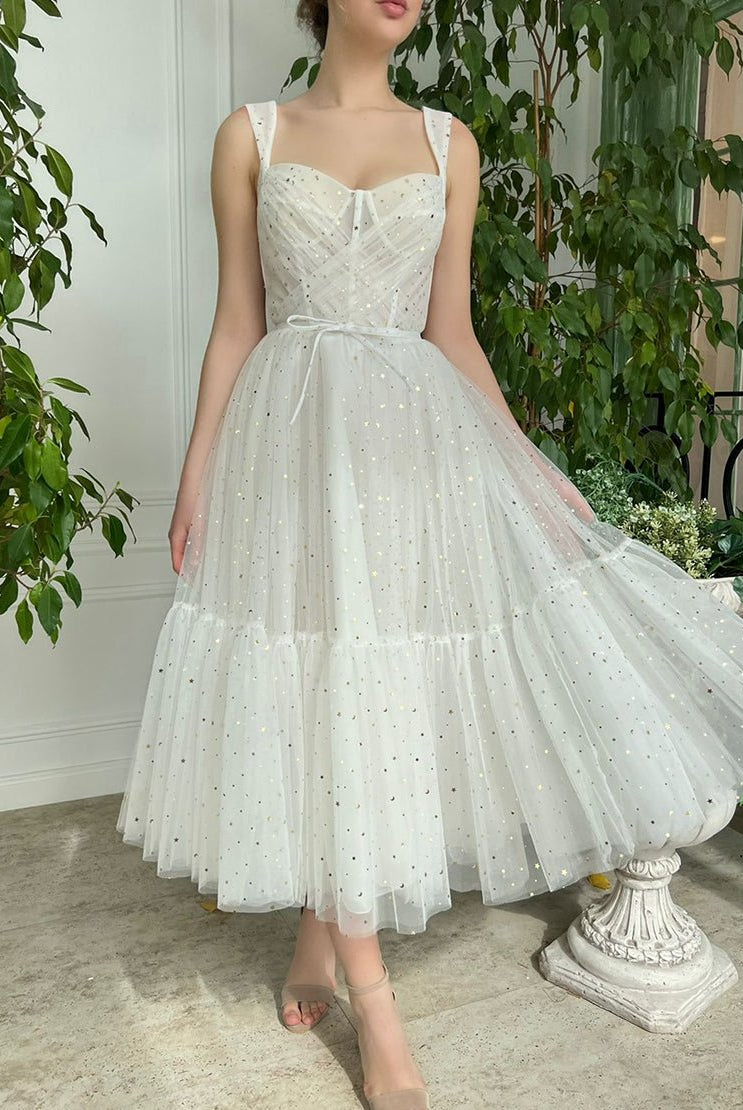 Amie | Straps Short Tulle White Homecoming Dress - KissProm