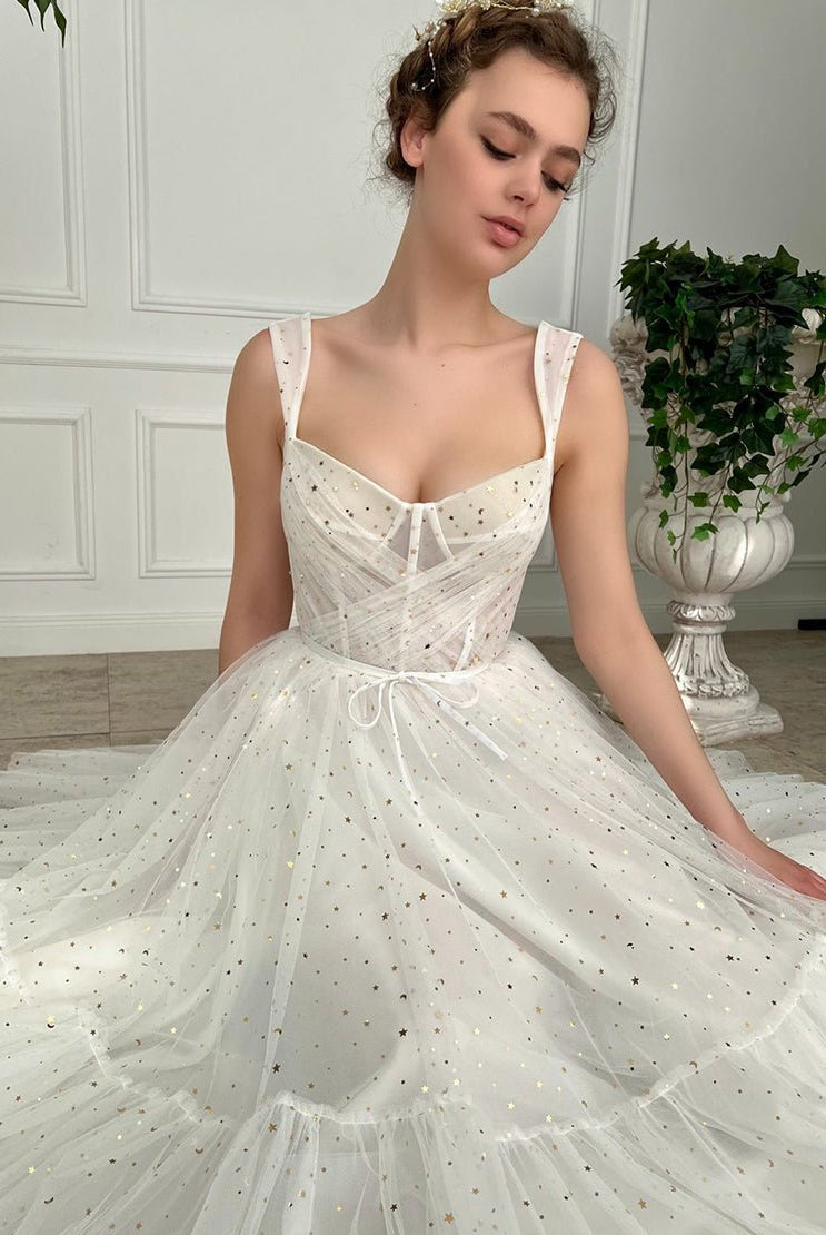 Amie | Straps Short Tulle White Homecoming Dress - KissProm