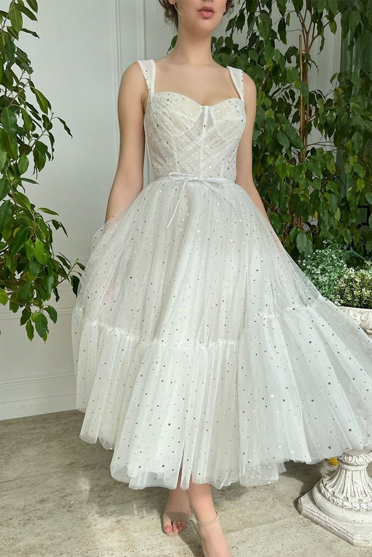 Amie | Straps Short Tulle White Homecoming Dress - KissProm