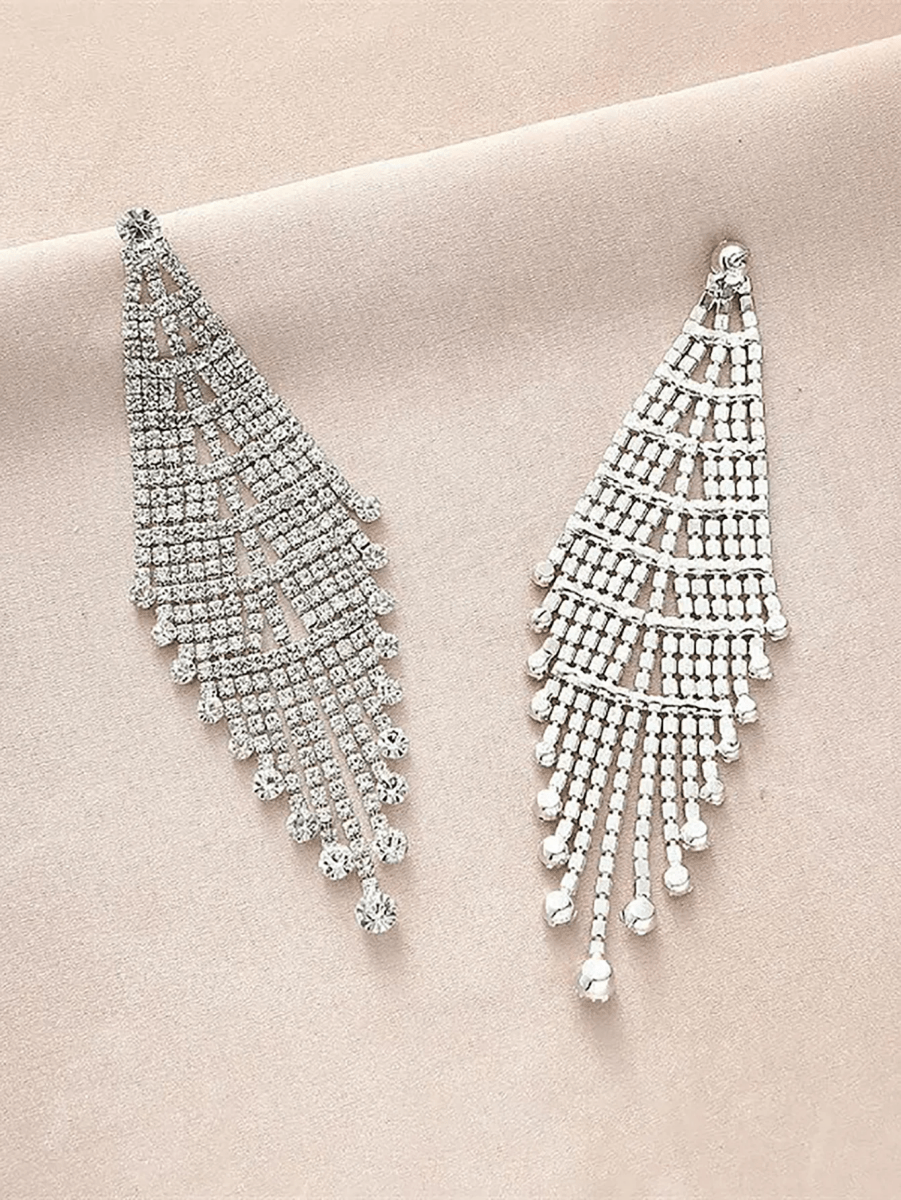 Tassel Silver Dangle Simple Rhinestones Long Earrings - KissProm