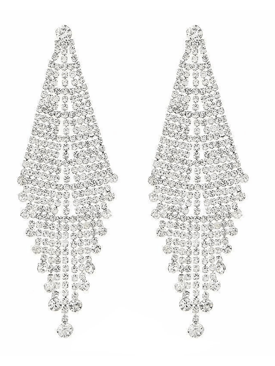 Tassel Silver Dangle Simple Rhinestones Long Earrings - KissProm