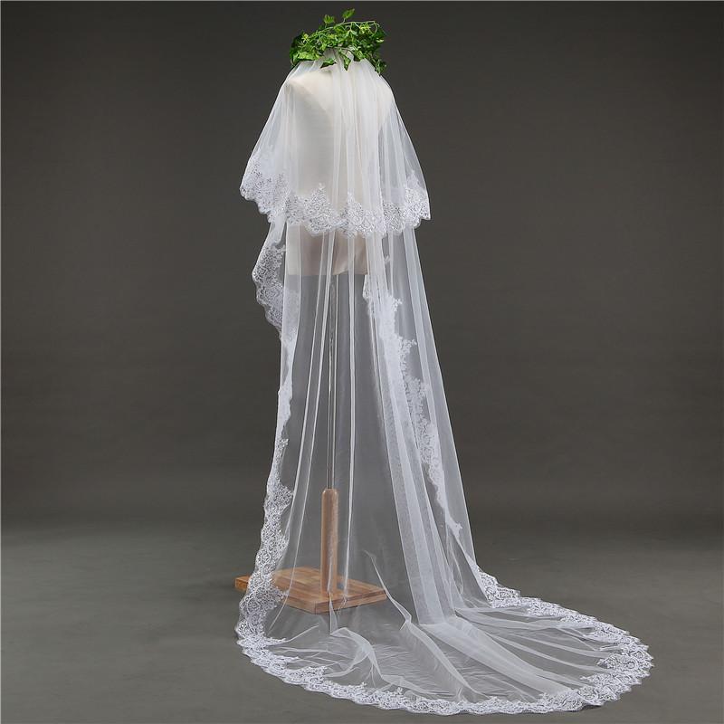 Two - Tier Tulle Lace Edge Bridal Veil Wedding Veil - KissProm