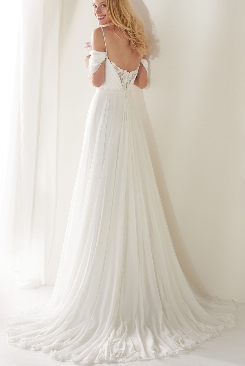 A-Line Spaghetti Straps Off-the-Shoulder Sweep Train Wedding Dress