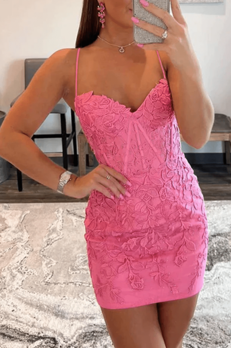 Bodycon Champagne Spaghetti Straps Tight Short Homecoming Dress with Appliques, Champagne / 6 Bodycon Champagne Spaghetti Straps Tight Short Homecoming Dress with Appliques, Champagne / 6