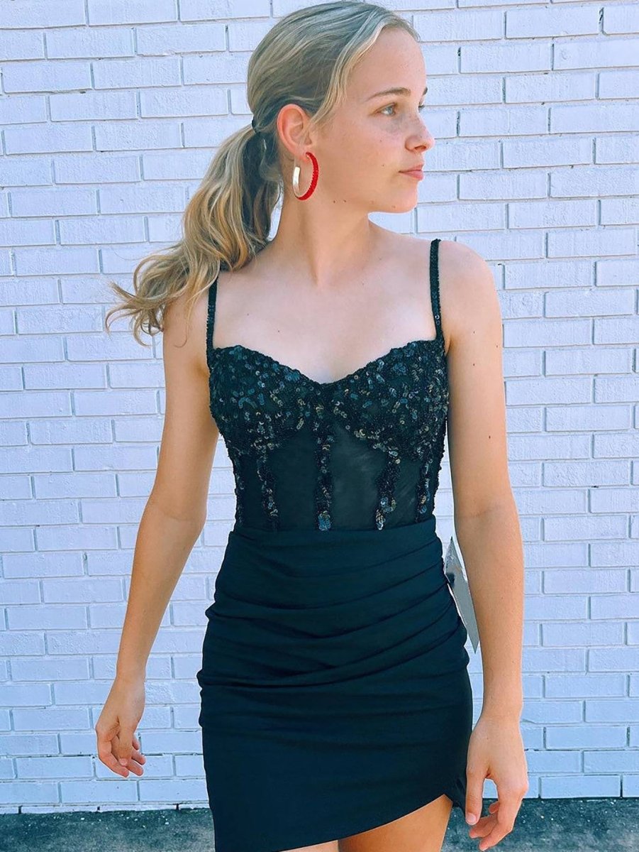 Sparkly Black Corset Sequin Tight Homecoming Dress Sparkly Black Corset Sequin Tight Homecoming Dress