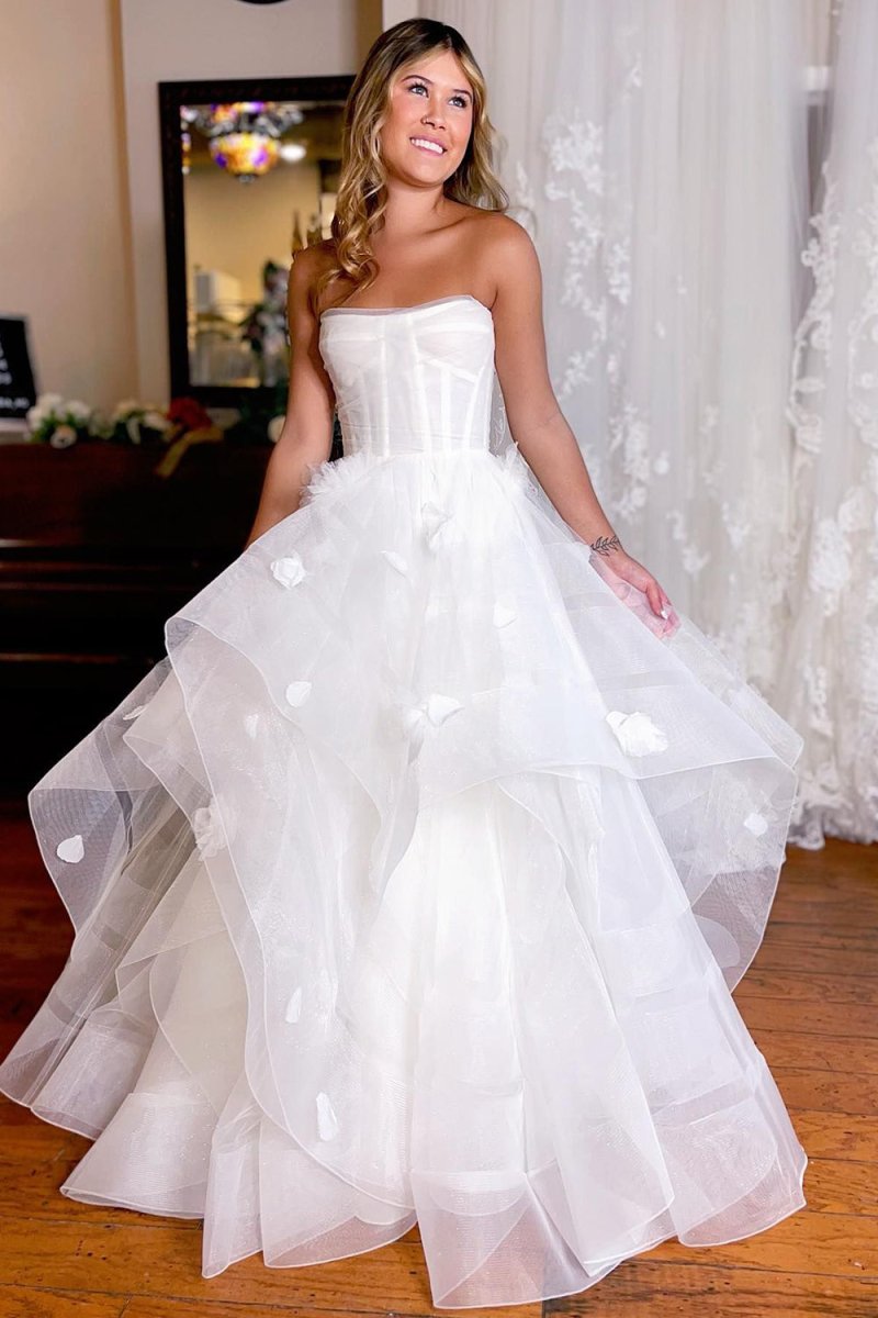 Simple White Corset A-Line Wedding Dress with Appliques, Diamond White / 18 Simple White Corset A-Line Wedding Dress with Appliques, Diamond White / 18