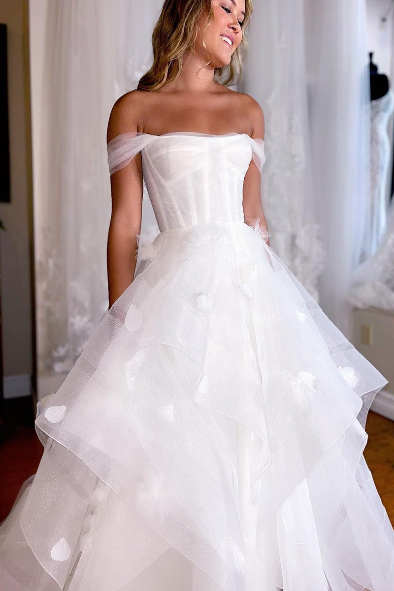 Monica | Simple White Corset A-Line Wedding Dress with Appliques